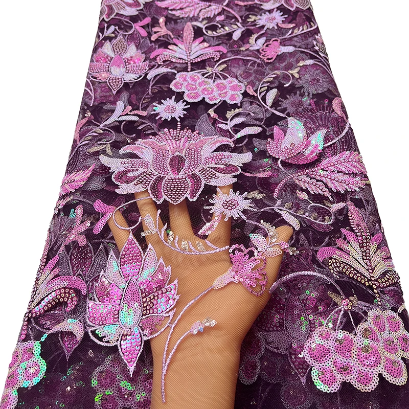 Французская роскошная кружевная сетчатая ткань, высококачественное африканское кружево с блестками и вышивкой в виде цветка лотоса, нигерийское кружевное платье