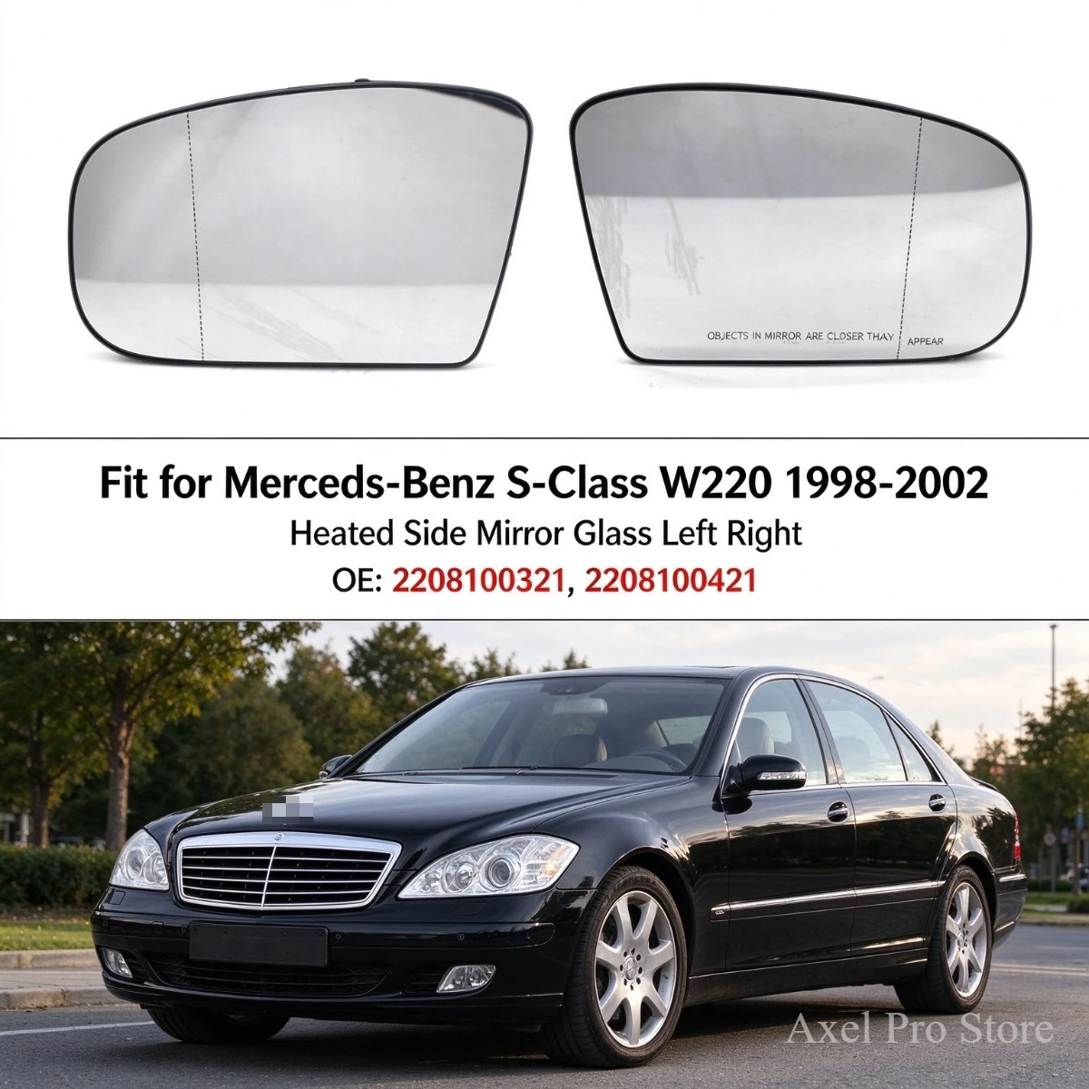 Heated Side Mirror Glass for Mercedes-Benz S-Class W220 1998 1999 2001 2002 Left Right 2208100321 2208100421