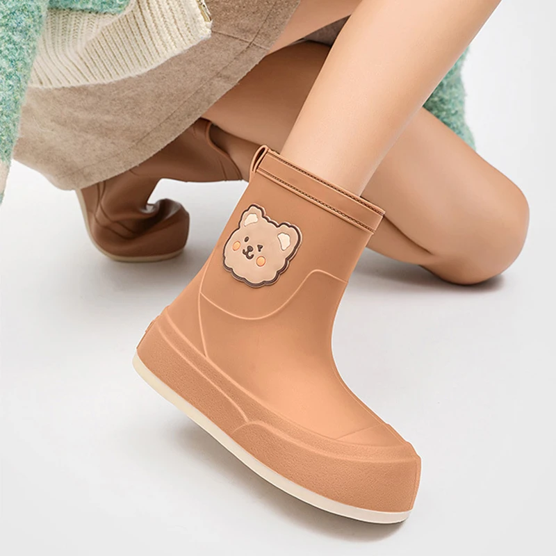 Outdoor Fashion Women Bear Waterproof Boots Solid Rain Boots Waterproof Ladies Rain Shoes Galoshes Ladies Galoshes Rain Shoes