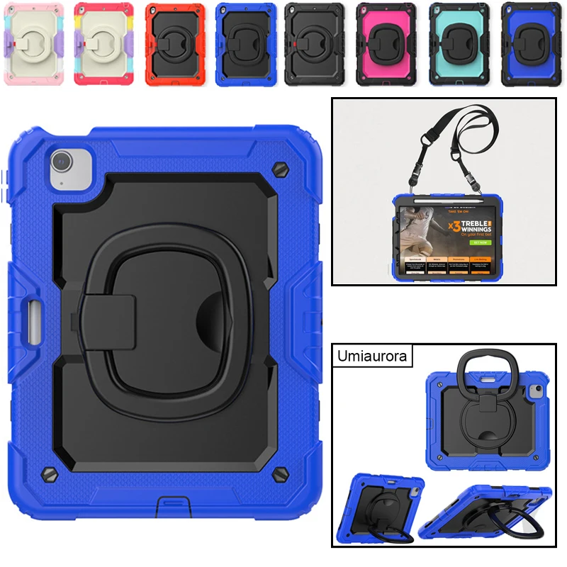 For IPad 10.2 7th 8th 9th 10th Gen Air 10.9 Mini 4 5 6 9.7 Pro 11 12.9 inch Case Kids Silicone PC Rotation Hand Ring Stand Cover