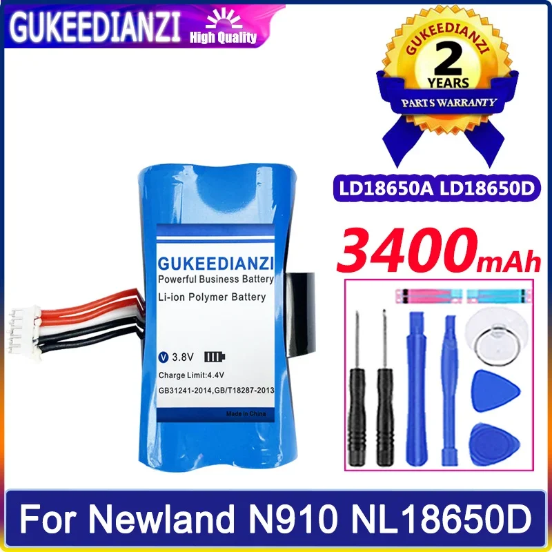 

GUKEEDIANZI Battery LD18650A LD18650D 3400mAh For Newland NL18650D N910 Accumulator 5-wire Plug and Charger Bateria