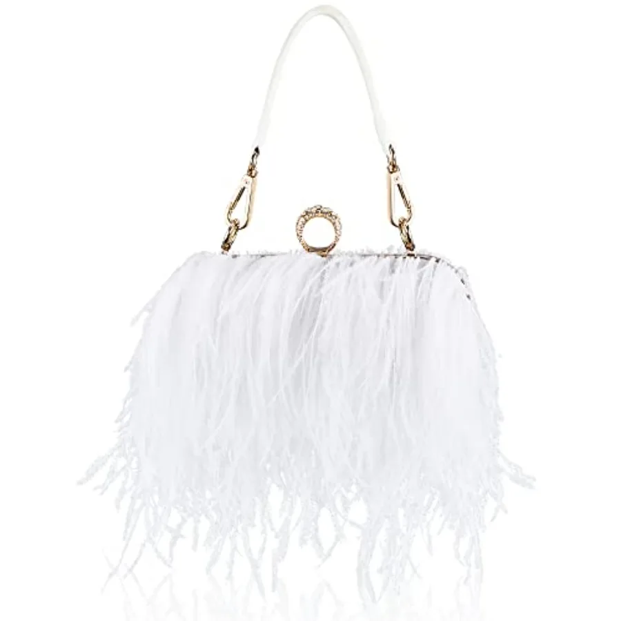 Women Tote Bag Fluffy Purse Clutch Feather Evening Handbag for Wedding