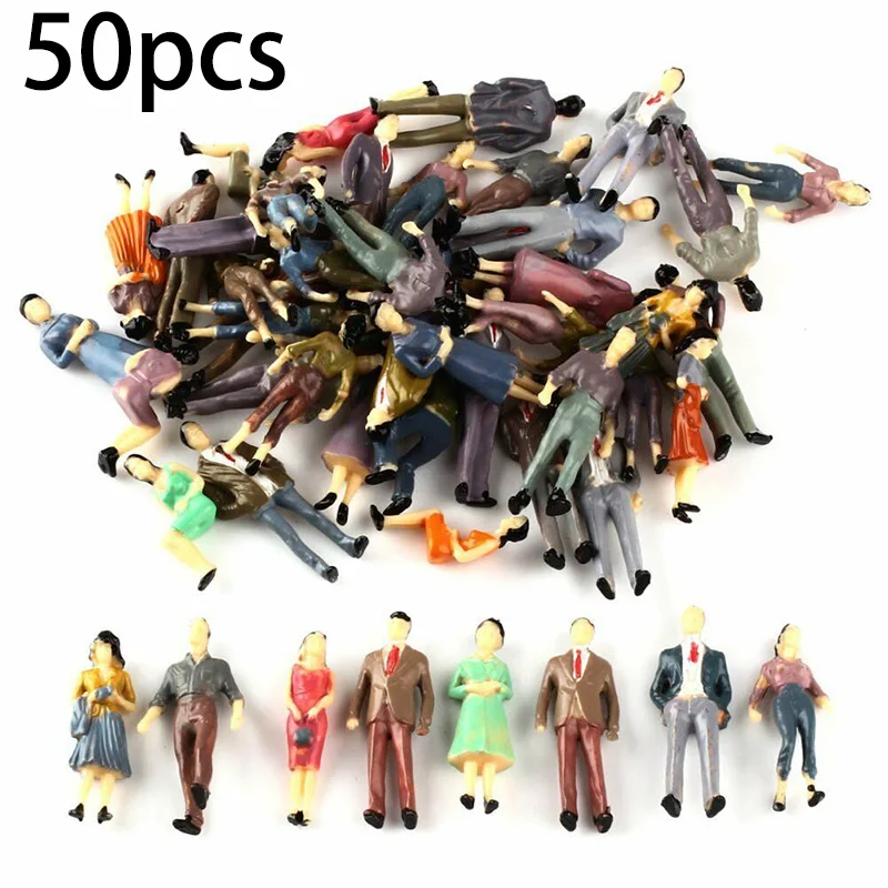 50Pcs Model People Figures Passenegers Train Scenery 1:50 Scale Mixed Color Pose Plastic Painted Model People Figure Home Decor