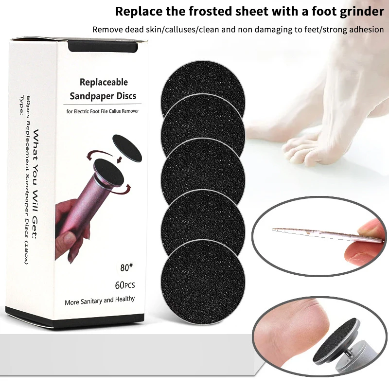 60pcs Replaceable Sandpaper Disc Cuticle Callus Remove Tool For Electric Foot File Callus Hard Remove Dead Skin Pedicure Tool