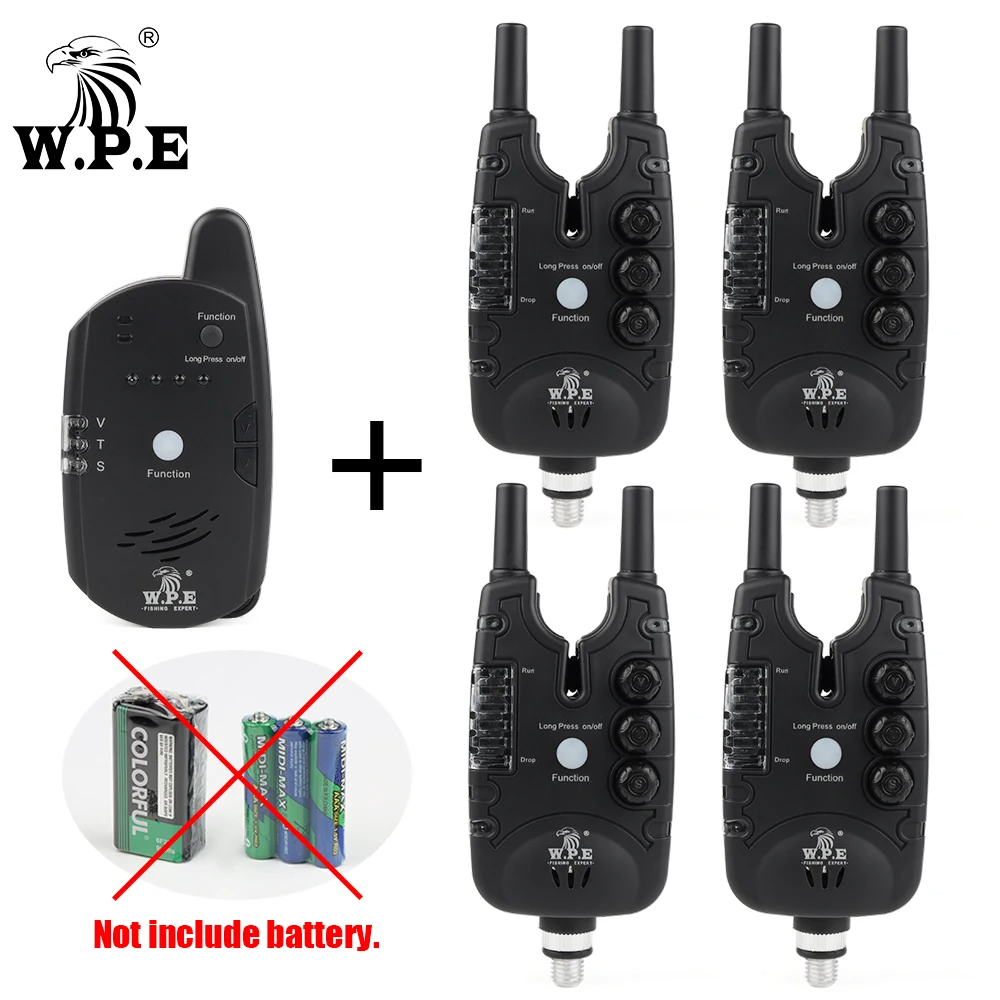 

W.P.E 1set Carp Fishing Bait Alarm 4+1 Electronic Alert Luminous Indicator Fish Bell Carp Feeder Fishing LED Sound Wireless