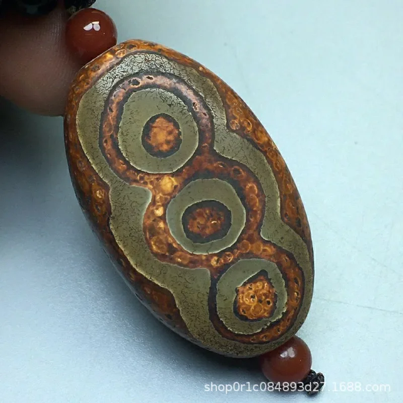 Tibetan Authentic Weathering Six-Eye Old Necklace Chalcedony Agate Tibet Beads Jade Pendant