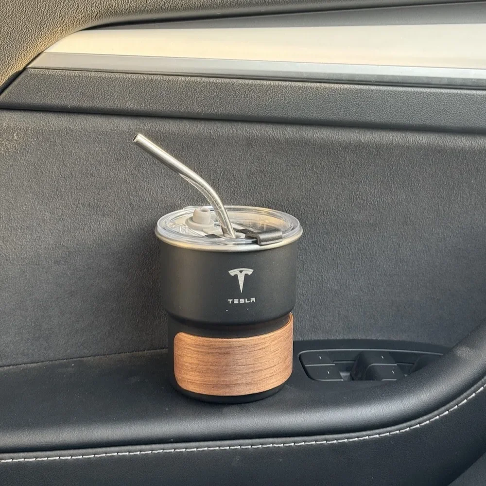 Tesla Same Style Coffee cup 304 stainless steel cup high aesthetic value straw cup, car mounted straw cup