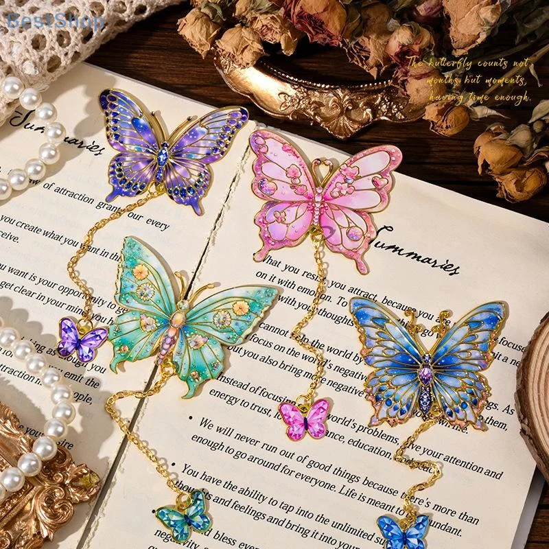 

Vintage Butterfly Fan Metal Bookmark Hollow Flower Painting Bookmarks Student Reading Book Clip For Book Lovers Readers Gifts