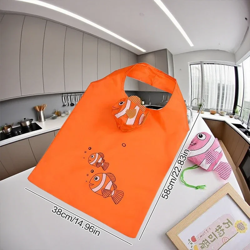 귀여운 열대어 대용량 접이식 쇼핑백 휴대용 재사용 가능한 친환경 슈퍼마켓 보관 가방
