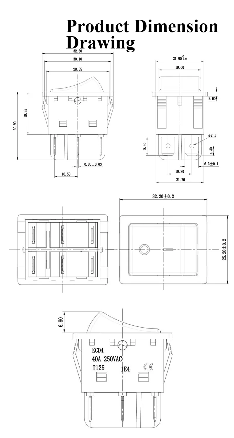 5 Stück Schweißmaschinen-Schalter, Bootstyp, 40 A, Hochstrom-Wippschalter, KCD4, mit Leuchte – Detail 3