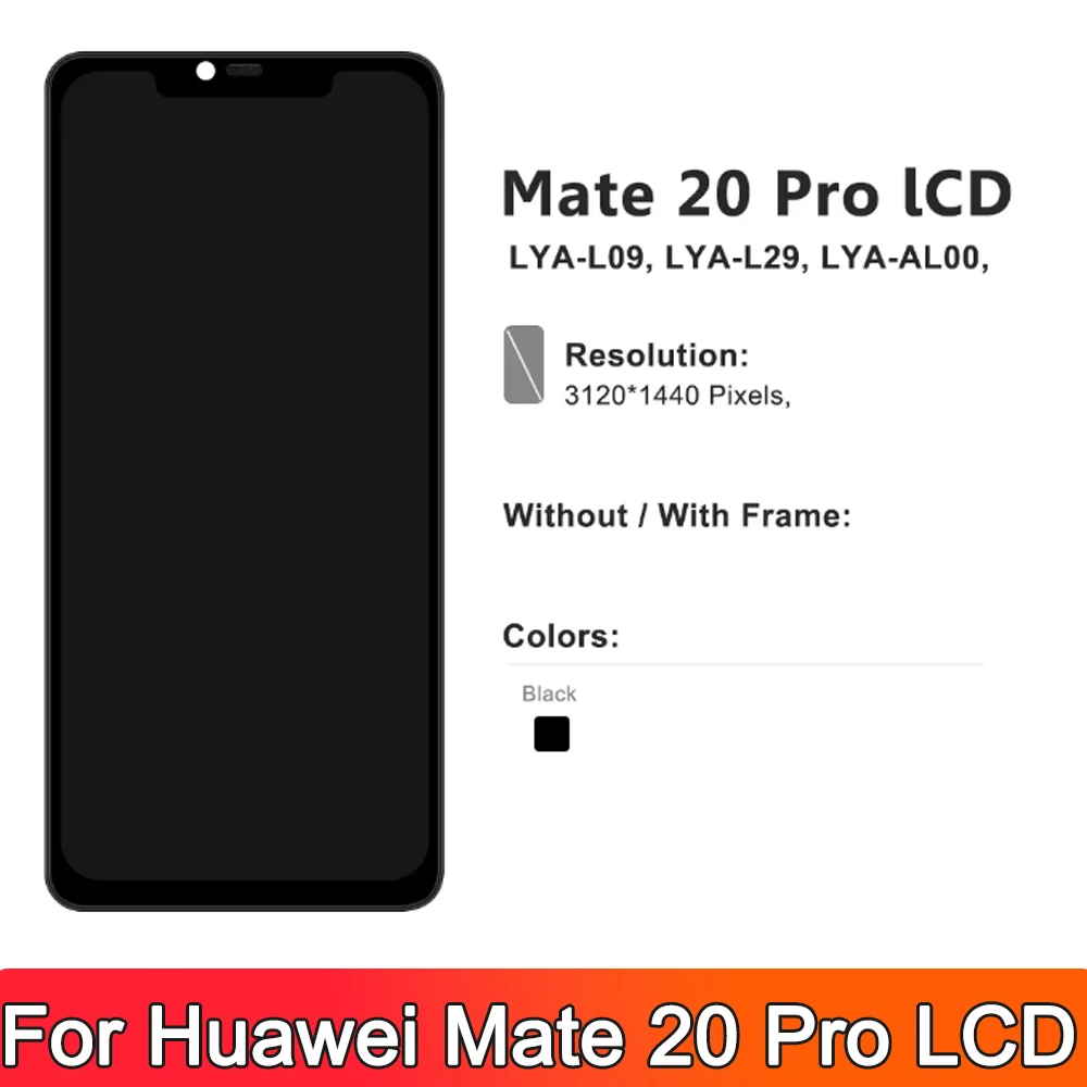 6.39\'\' For Huawei Mate 20 Pro LCD Display LYA-L09, LYA-L29 Touch Screen Fingerprint For Huawei Mate 20Pro Lcd with frame