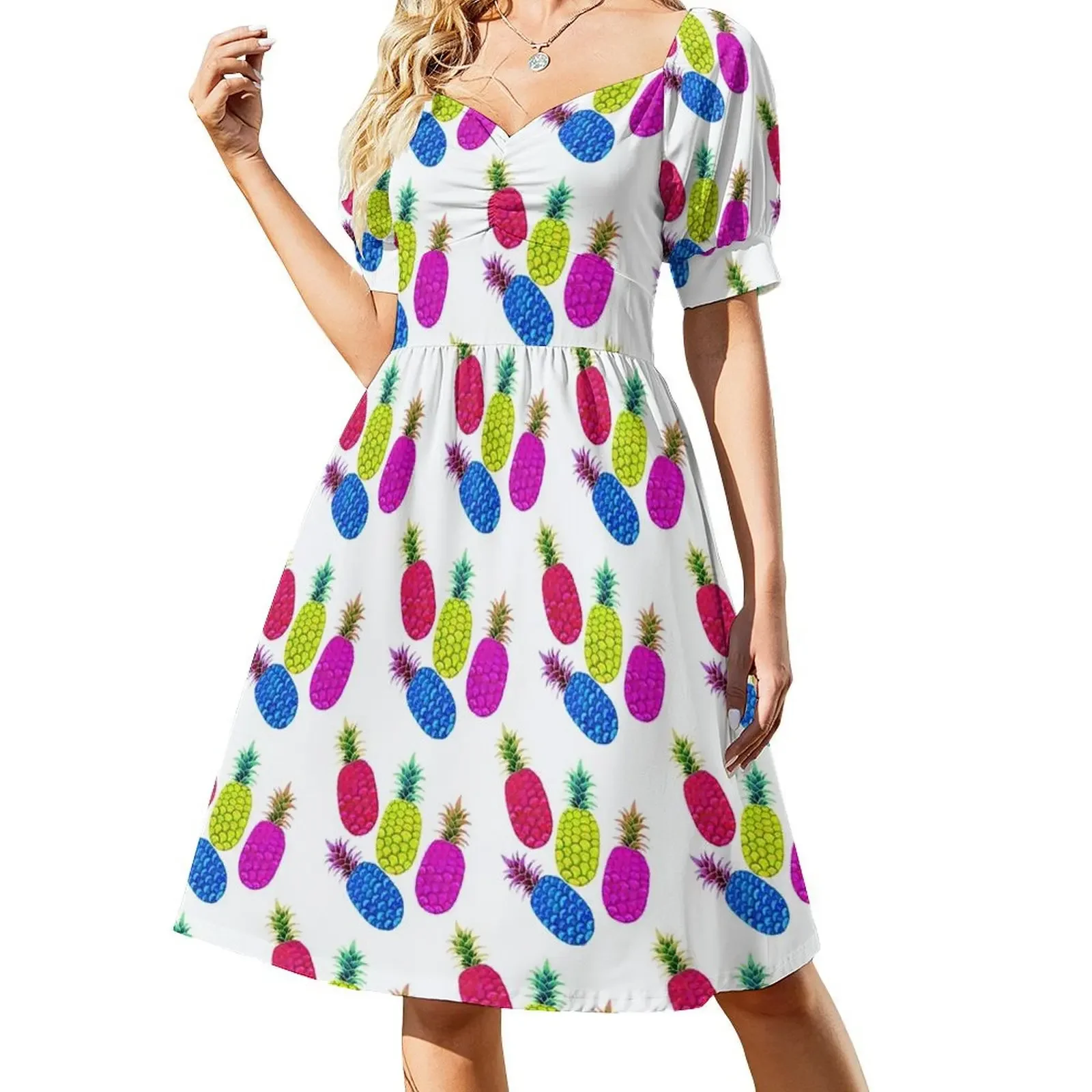 Pineapple Pattern Vibrant Candy Sleeveless Dress loose women's dress women evening dress