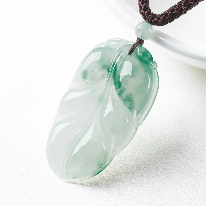 

Myanmar Jade Pendant Ice Species Floating Flower Leaf Carving Exquisite Wearing Elegant