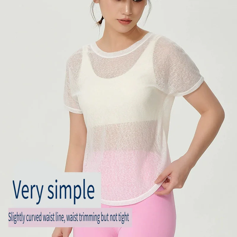 Yoga Shirts Loose Quick-Dry Breathable Thin Short Sleeve T-Shirts Translucent Fitness Pilates Trainning Tops Sportswear