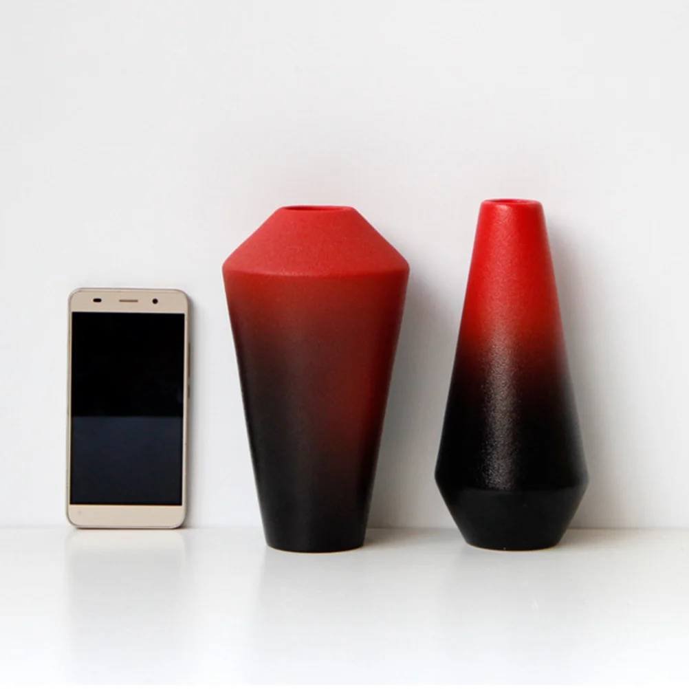 

Frosted Ceramic Vase Gradient Color Large Opening for Home Office Hotel Decor Flower Arrangement Mini Roses Adornment Red