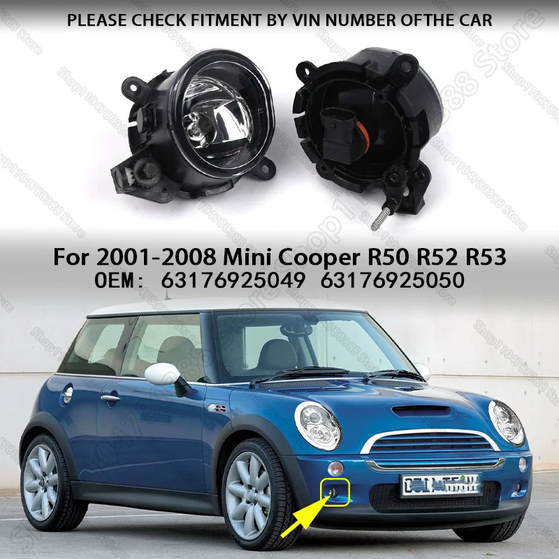 For 2001-2008 BMW Chass R50 R52 R53 Mini Cooper S Front Bumper Fog Light 63176925049 63176925050