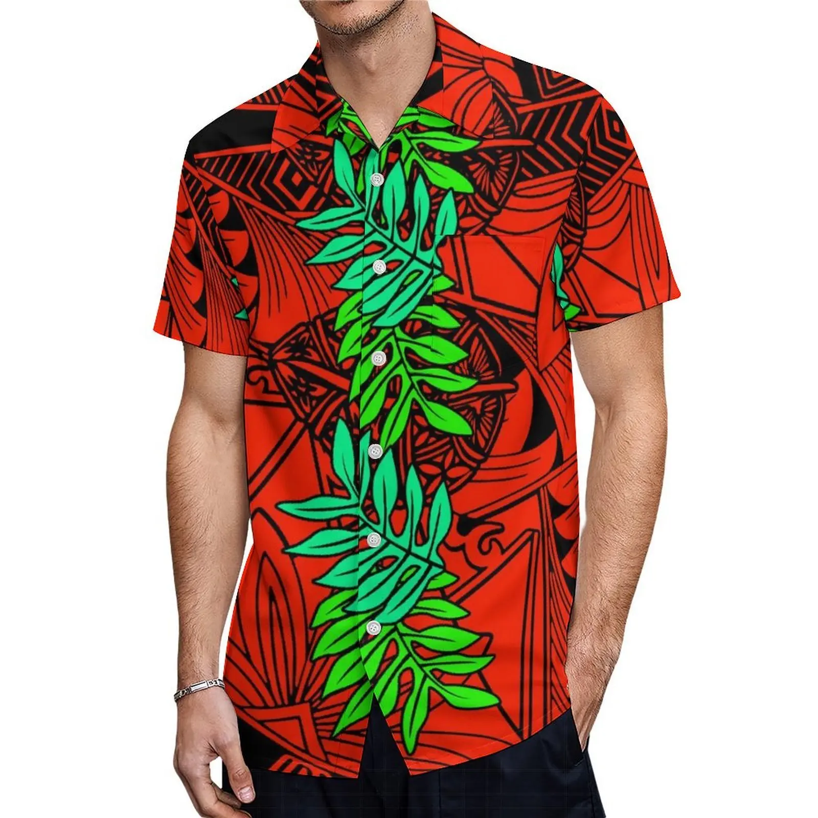 New Factory Wholesale Custom Samoan Polynesian Tribal Print Mens Summer Short Sleeve Shirt Aloha Oversized Men Quick-Dry Shirts