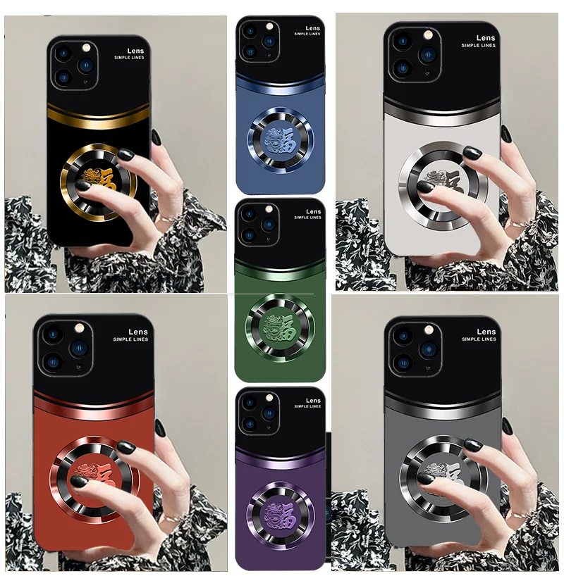 for iPhone 11 Pro 14 15 16 7 8 Plus 12 Mini XR X XS MAX 13 Apple TPU Black Soft Phone Case Circular Arc Ring Fulong Series