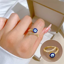 Lucky Turkish Evil Eye Rings For Women Gold Color Simple Geometric Star Moon Zircon Blue Eyes Open Ring Aesthetic Jewelry Gifts