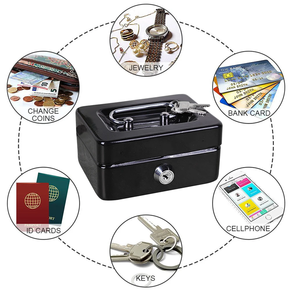 Mini Security Box Small Cash Boxs With Key Lock Household Portable Metal Money box Lockable cash Safe