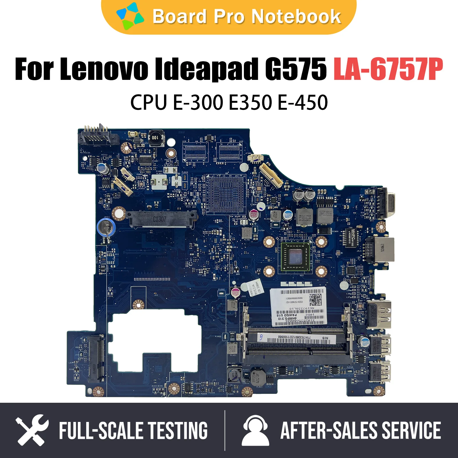 

Laptop with EME450 E-300 cpu LA-6757P Without HDMI DDR3 motherboard For Lenovo Ideapad G575 Mainboard