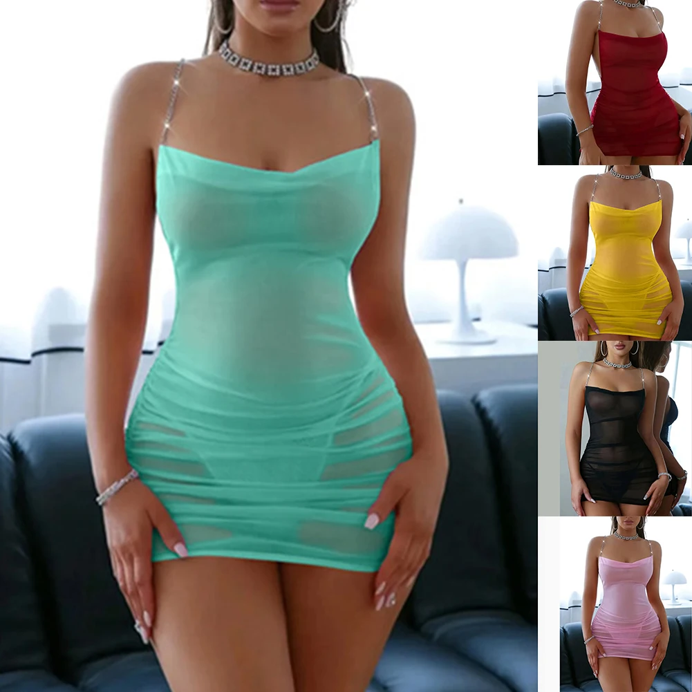 

2pcs Sexy Sleepwear Women Lingerie Transparent Mesh Nightgown And Thongs Underwear Backless Exotic Nightdress