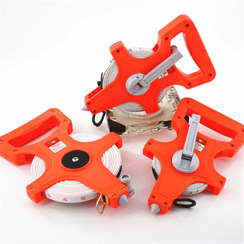 Portable Open Reel Measuring Tape with Ground Stake 20/30/50/100m Fiberglass Tape Measure for Construction Woodworking Surveying