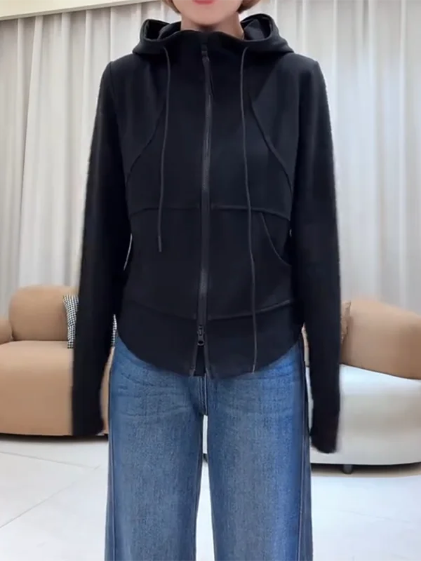

Женский кардиган больших размеров в корейском стиле, черный, с капюшоном, на двойной молнии, с длинными рукавами, весенняя верхняя одежда с эффектом похудения