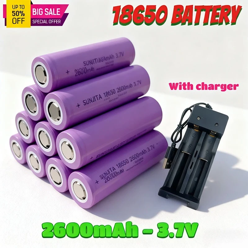 

18650 Battery 3.7V 2600mAh Rechargeable Battery Suitable for Bluetooth Speaker Flashlight DIY Electric Scooter Battery