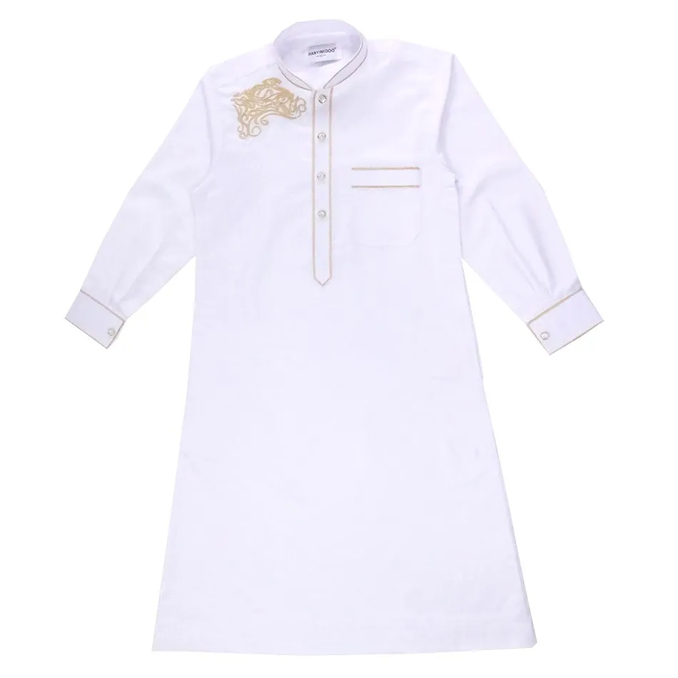 2024 New Kids Robe Children Embroidery Outfit Boys Ramadan Thawb Teens Long Sleeve National Clothes Arab Muslim Thobe 5-12 Years