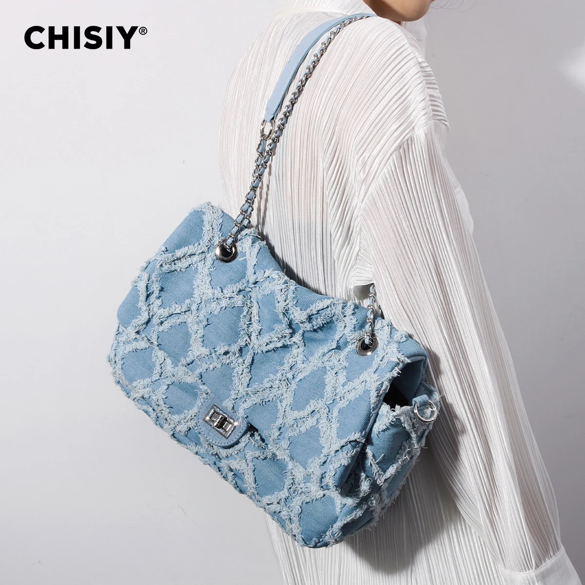 CHISIY Original Handmade Runaway Series Lingge Chain Large Capacity Commuter Shopping Shoulder Bag Valentine\'s Day Gift