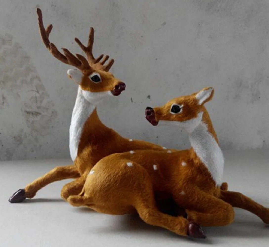 

simulation 31x23cm couple deer toy platic&fur prone sika love deers a pair model gift t196