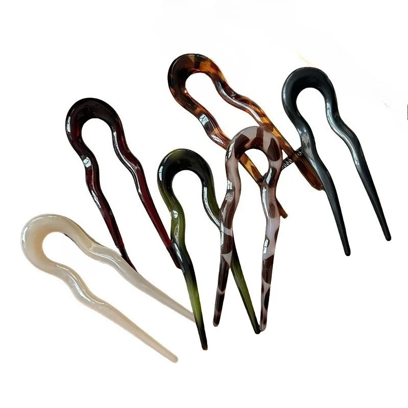

Elegant U-Shaped Hair Fork Fashion Highlight Tortoiseshell Acrylic Hairpin Geometric Design Hair Sticks Accessories Women Girls