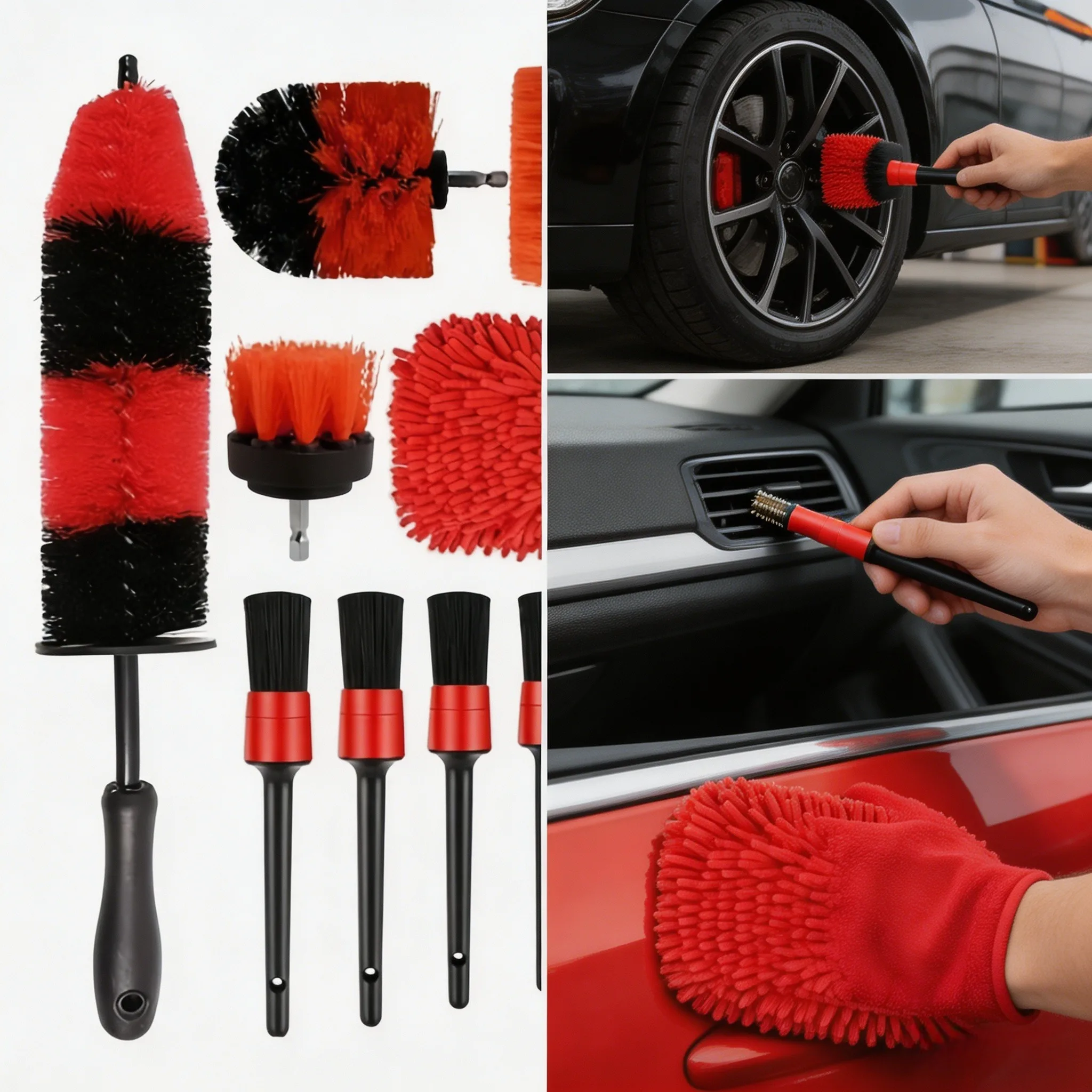 Electric Drill Brush Attachment Set With Extension Rod Multi Purpose Cleaner For Car Rim Grout Tub Shower Auto Care Accessories