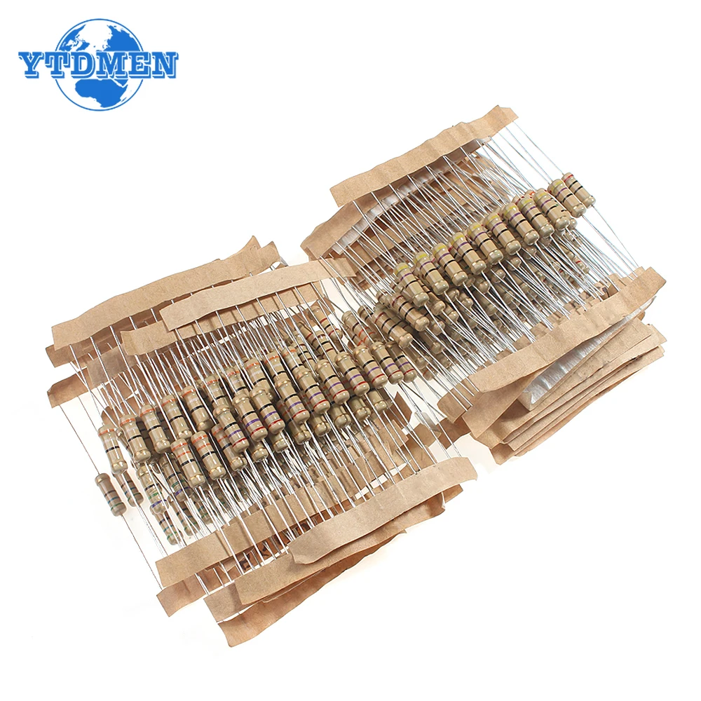 30 Values Carbon Film Resistor 1W 2W 5% Color Ring Resistance 0.1R~750R 1K~820K Ohm Resistors Kit 150/300pcs