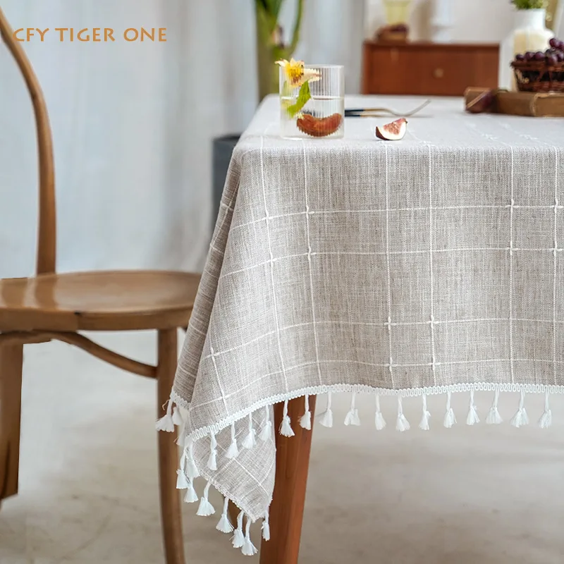 Cotton Linen Hollow Embroidery Rectangular Tablecloth Antifouling Washable and Oil Resistant Coffee Table Mat Table Cover