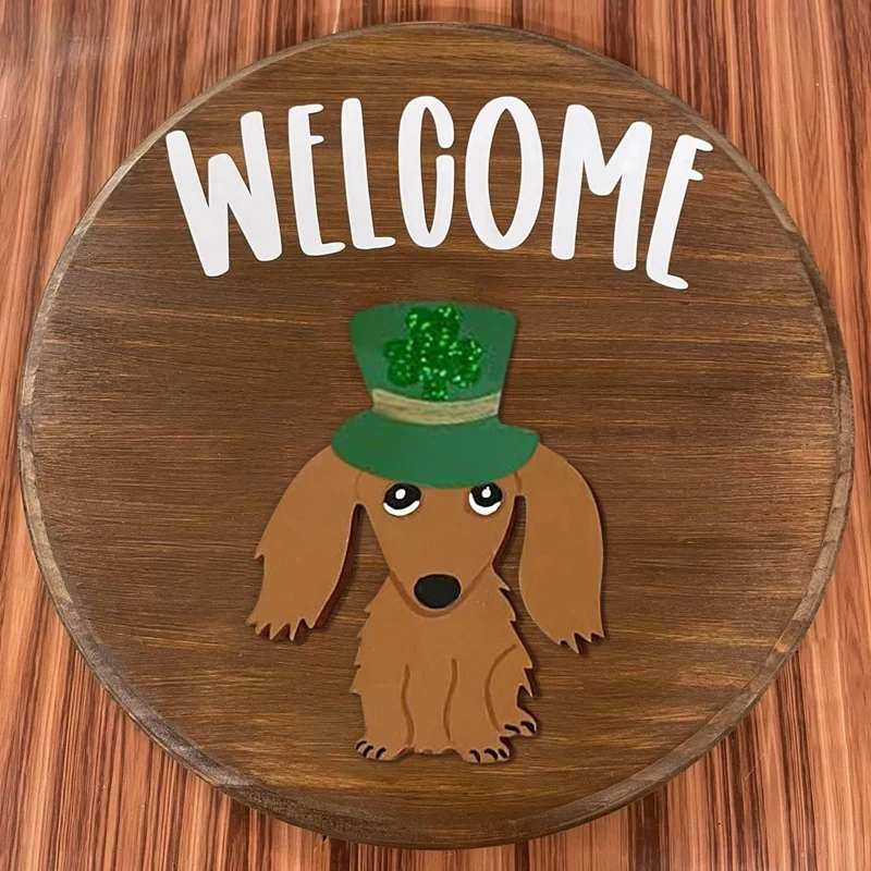 Dachshund Seasonal Welcome Sign For Front Door Rustic Round Wood Wreaths Sausage Dog Wall Hanging Home Decor Easy To Use