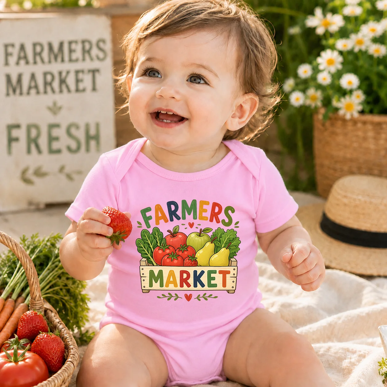 Farmers Market Fruit Vegetable Print Baby Bodysuit Summer Short Sleeve Newborn Onesie Cute Infant Romper Baby Girl Clothes