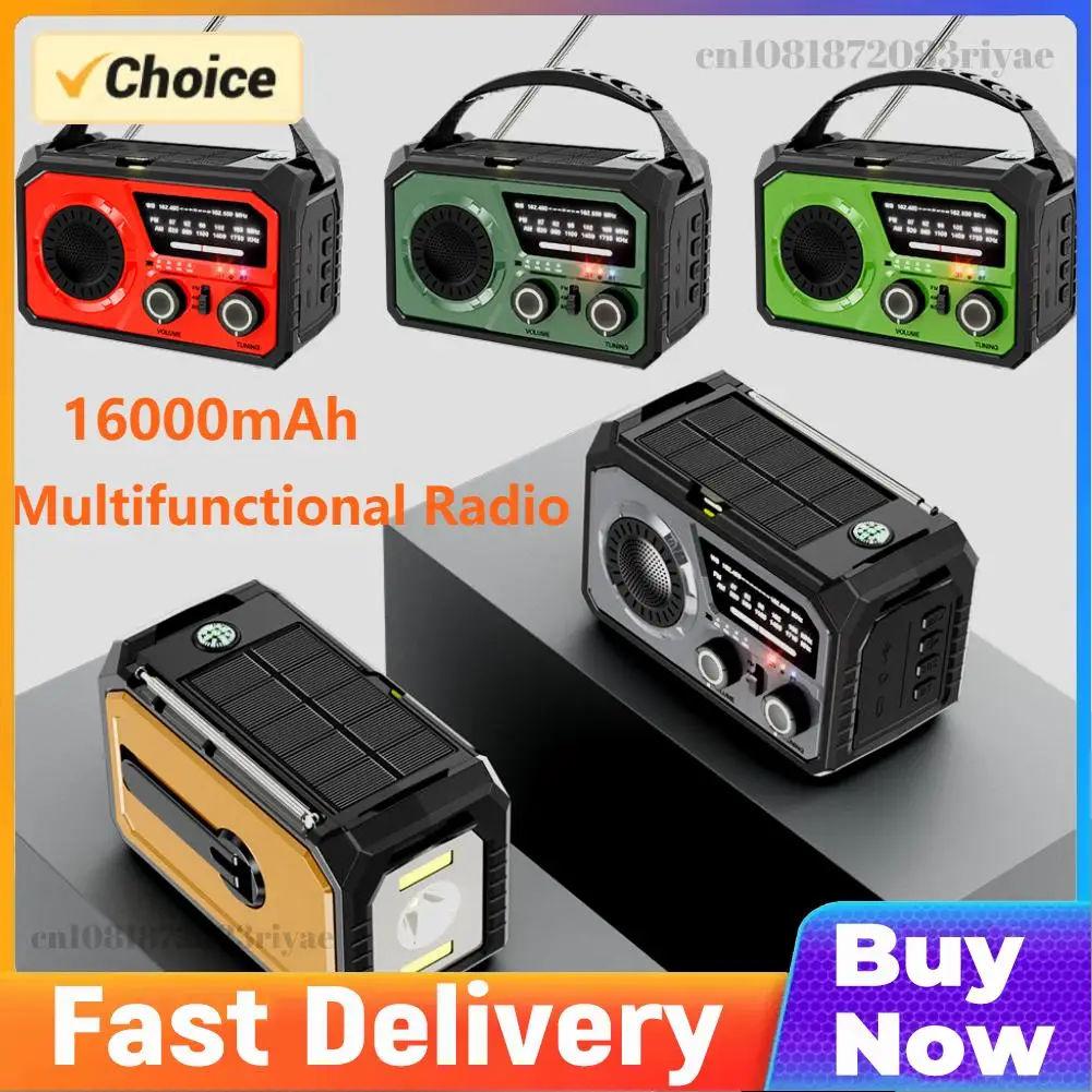 

AM/FM/WB NOAA Emergency Weather Radio 16000mAh Hand Crank/Solar/Type-C Survival Radio LED Flashlight Power Bank Phone Charger