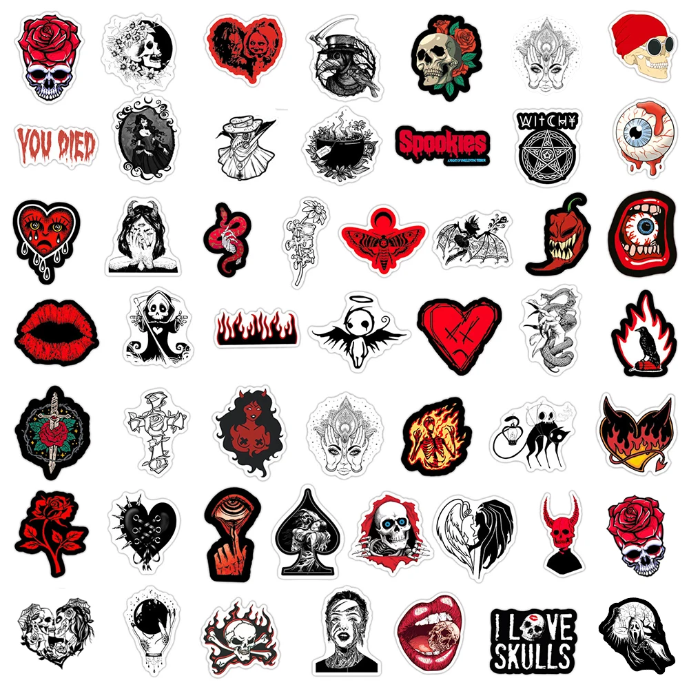 10/30/50/100pcs Horror Black Red Gothic Graffiti Stickers Cool Personalized Graffiti Sticker Skateboard Helmet Phone Car Decals - Image 4
