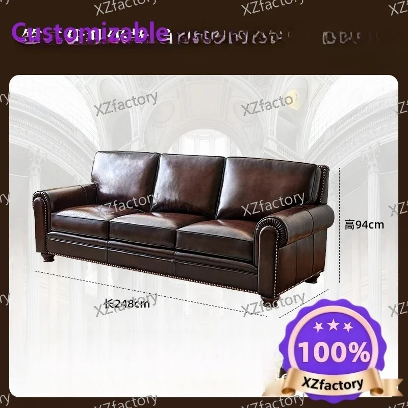 

Factory Direct 2026 Top RatedAmerican leather big Barton sofa retro style living room heavy oil wax cowhide sofa size apartment