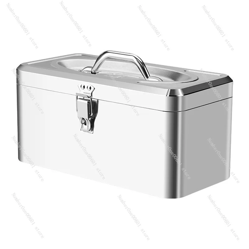 Stainless Steel Double Layer Toolbox Metal Storage Case Thickened Handheld Tool Box
