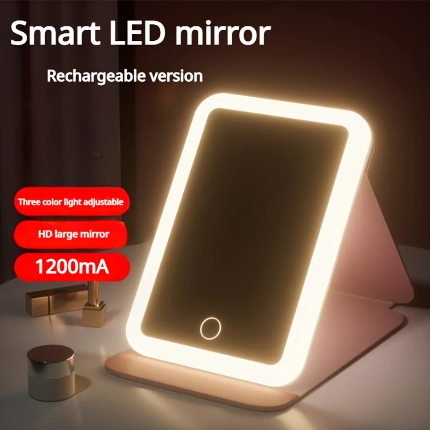 1pc LED Makeup Mirror, Portable Travel Large Square Mirror with Light, Foldable Beauty Mirror for On-the-Go Makeup