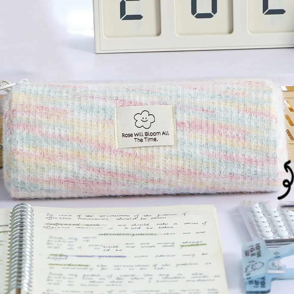 

Durable Large Capacity Woven Pencil Case Scratch-proof Canvas Plaid Cosmetic Storage Bag Dopamine Little Fragrance Pen Bag Girls