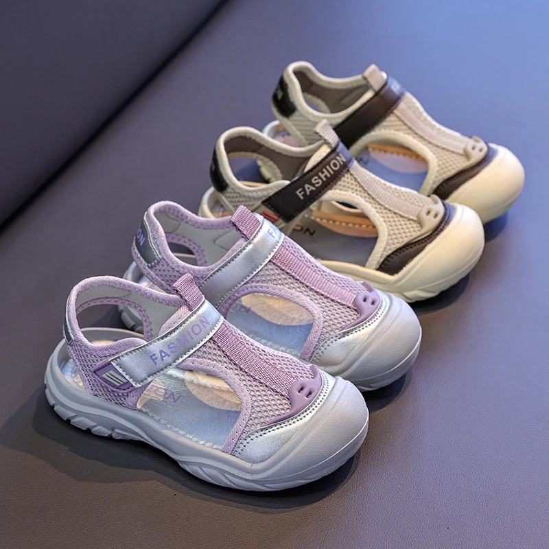 Toddler Girls Closed Toe Anti-collision Sandals Breathable MeshNon-slipSoftSoleSummerOutdoorSportSandalsforKidsCasual Beach Wear