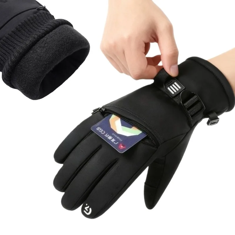 

Winter Waterproof Motorcycle Gloves Sports Running Ski Screen Fleece Gloves Non-slip Warm Fingers