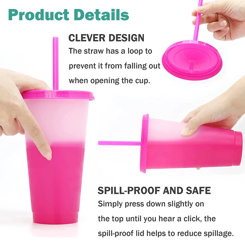 10Pcs 710ml Reusable Blank Plain Plastic Cup Cold Cup Coloured Cup Colored Cup Straw Cup Plastic Tumbler with Straw and Lid 24oz