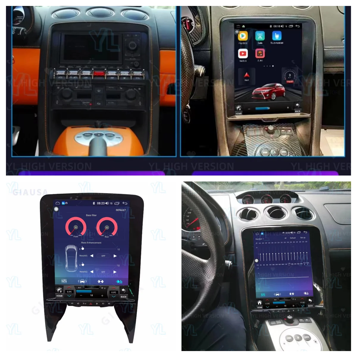 yh 12.1 inch For Lamborghini Gallardo 2007 -2014 Car auto carplay Android 14.0 Radio Multimedia Player GPS Stereo Head Unit BT