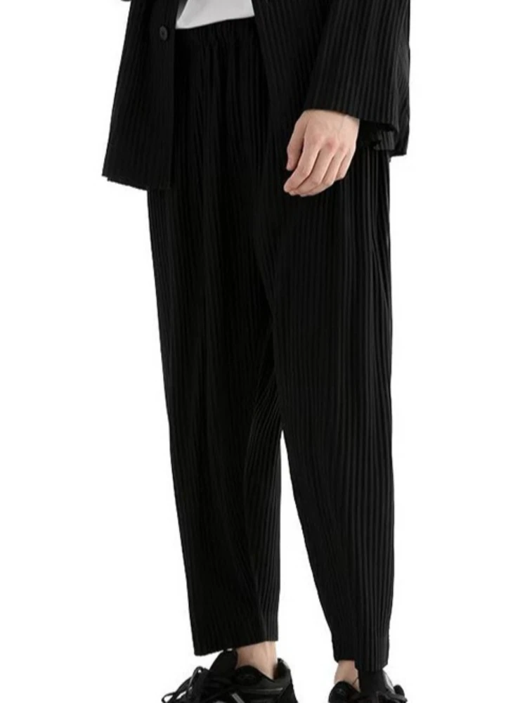 ISSEY 2026 New Arrival Japan Miyake Style Pleated Classic Minimalist Loose Casual Harem Pants Tapered Cropped Pants for Men