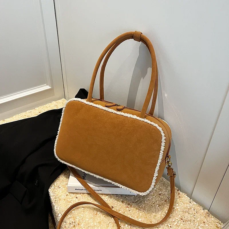 Large Capacity Solid Color Suede Zipper Handbag Soft Versatile Popular Crossbody Bags High Quality Simple Fashion Shoulder Bag